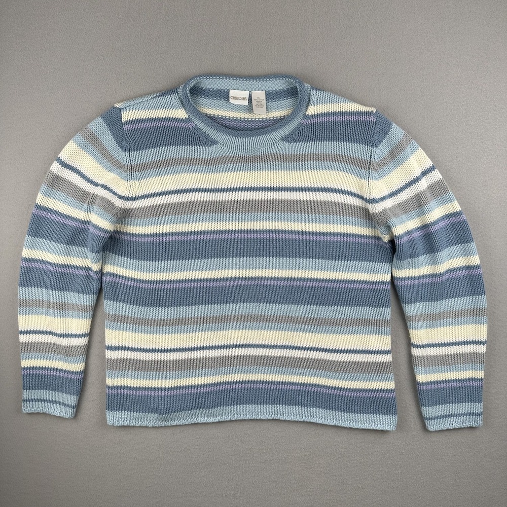 Cherokee Sweater Blue Crew Neck Womens XL Chunky-Knit Pullover Made In Japan